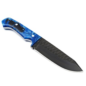 Couteau à lame fixe fait main avec manche en résine bleue et noire et lame en acier noir, couteau de chasse, couteau de survie, vente en gros de couteaux vikings - Product Image 4