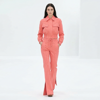 Costume décontracté pour femmes sur mesure, 100% coton sergé, ensemble deux pièces, veste à double boutonnage, pantalon large, ensemble 2 pièces