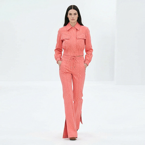 Custom Women Casual Fashion Suit 100% Cotton Twill Two-Piece Suit Set Double Breasted Jacket Top Wide Leg Pants <strong>2</strong> Piece Set - Product Image 6
