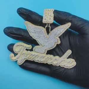 Pendentif personnalisé en moissanite VVS, style 'Iced Out', en argent 925, avec attache 'Birds', pour initiale, lettre ou nom, style 'Rapper' - Product Image 2