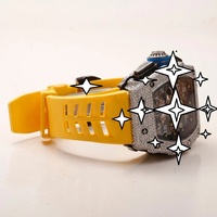 Montre pour homme Ca Men's Moissanite, boîtier en acier inoxydable, bracelet en silicone jaune, cadran analogique, mouvement mécanique carré de 41 mm, édition limitée