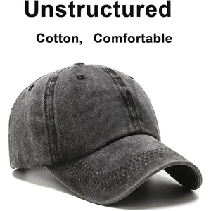 Vintage Washed Black Denim <b>Baseball</b> <b>Cap</b> Distressed Cotton Dad Hat Custom <b>Plain</b> Retro Sports <b>Caps</b> Adjustable Strapback - Product Image 2