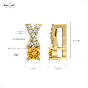 Pendentif Chrétien en Or Fin 14 carats avec Pierre Précieuse Citrine Ronde Taillée de 5 mm de Qualité Supérieure et Diamants G-H Sertis Pavé de 0,9 mm, Lot de Bijoux en Gros - Product Image 4