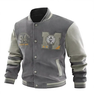 เสื้อแจ็คเก็ตวาร์ซิตี้วินเทจสำหรับผู้ชาย คอตั้ง กระดุมแถวเดียว พิมพ์ลายตามสั่ง ปักลายด้านหน้า แขนเสื้อตัดกัน ชายเสื้อแบบริบ สำหรับฤดูใบไม้ร่วง - Product Image 1