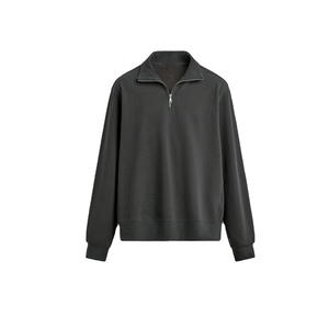 Heavyweight Quarter Zip Sweatshirt Men Plain Black Pullover Custom OEM Streetwear Apparel Manufacturer USA Style - Product Image 1