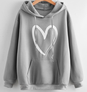 Sweat-shirt à capuche noir pour femme avec imprimé cœur blanc, manches longues, en coton tricoté, décontracté, hiver, logo frontal - Product Image 5