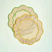 Nouvel Arrivage 2026 – Sets de Table Ondulés Verts Élégants en Rotin Festonné pour Table à Manger, Assiettes de Présentation Bohèmes en Rotin