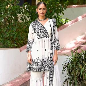 ชุดชาราร่าสำเร็จรูปสำหรับผู้หญิงยี่ห้อชิโนน พร้อมงานปักลายสไตล์ชาติพันธุ์ สำหรับงานแต่งงาน งานพรอม และงานดิวาลี - Product Image 1