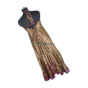 Nuevo Vestido Bohemio de Seda Sari Reciclada para Mujer, Económico, Última Moda, Vestidos Largos Casuales de Playa, Vestido de Noche Elegante sin Mangas para Damas - Product Image 5