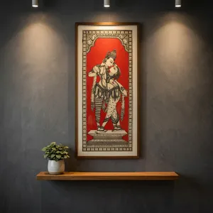 Cuadro Tradicional Rectangular de Radha Krishna para Decoración de Pared |   Obra de arte mitológica india hecha a mano |   Marco Decorativo para el Hogar de Estilo Étnico Rojo y Negro - Product Image 5