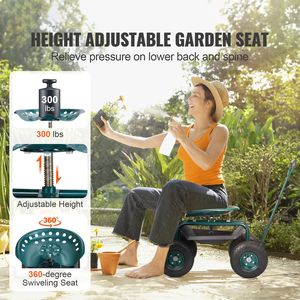 Carrito de Jardín Giratorio 360 Grados con Asiento y Ruedas, Taburete Rodante para Jardinería, Carro de Plantación con Manillar, Sillas de Jardín - Product Image 6