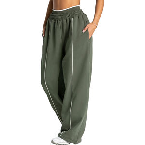 Pantalones deportivos 100% French Terry color verde oliva de alta calidad para mujer, pantalones deportivos personalizados para mujer, pantalones deportivos de descanso para mujer, pantalones deportivos tipo pipe line para mujer - Product Image 1