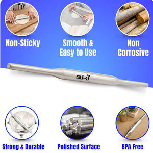 Kitchen Baking Essential <b>Tool</b> Metal Belan Ergonomic Handle Stainless Steel Smooth Rolling Pin Dough Pizza Pie Crust <b>Cookies</b> - Product Image 3