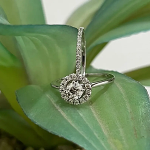 Round Brilliant Cut Diamond Halo Engagement <b>Ring</b> Set for Women in White Gold Elegant Pave Band Bridal Set Stackable Wedding <b>Ring</b> - Product Image 2