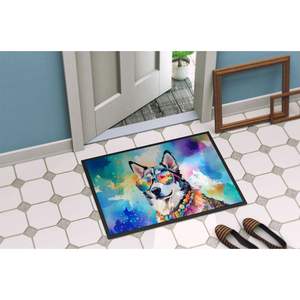 Felpudo Husky siberiano Hippie Dawg antideslizante lavable de pila baja 24H X 36W alfombra de entrada interior y exterior para puerta delantera - Product Image 4