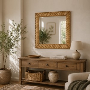 <b>Rectangular</b> Seagrass Wall <b>Mirror</b> Rustic Bohemian for Bedroom Living Room Woven <b>Mirror</b> for Modern Interiors made in Vietnam - Product Image 4