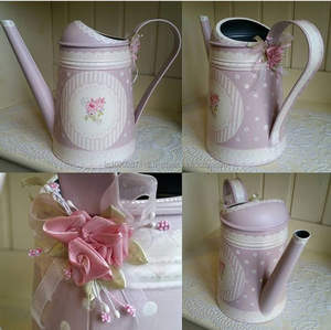 Long spout galvanized water can with detailed enamel flower artwork perfect for houseplants and vintage <b>shelf</b> decor - Product Image 3