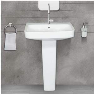 Exclusivo lavabo de cerámica con pedestal para lavandería, lavabo de porcelana para baño de 580x450x850mm, lavabo para lavar ropa, juego Febri - Product Image 3