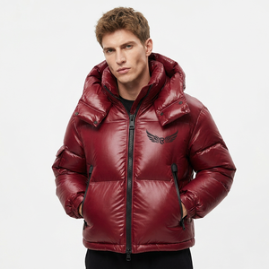 <b>Hooded</b> <b>Jacket</b> Men <b>Red</b> Coated Waterproof Embroidered Logo Stand Collar Front Casual Autumn Regular Standard Zipper - Product Image 3