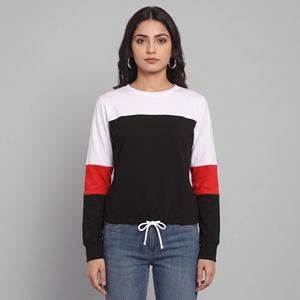 Women's Colorblock Pullover Sweatshirt <b>Long</b> <b>Sleeve</b> Round Neck Casual Loose Fit Drawstring Hem Red Black <b>White</b> <b>Top</b> Streetwear New - Product Image 5