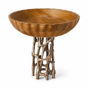 Bol à fruits en bois d'acacia très vendu avec support en métal doré moderne pour décoration de table de luxe - Product Image 2