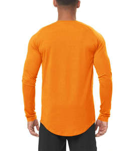 T-shirt à manches longues pour homme, gris, col rond, coupe classique, couleur unie, décontracté, tricoté en coton respirant - Product Image 4