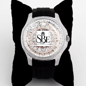 Montre chronographe pour homme Iced Out Rapper en acier inoxydable avec mouvement à quartz ETA, 41 mm, résistante à l'eau 3 ATM, diamants et moissanite - Product Image 3
