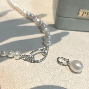 Collier en argent S925 de haute qualité, longueur moyenne, perles de 5-6 mm, 50 cm, pendentif, boucle universelle, magnifique collier de 50 cm, universel - Product Image 3