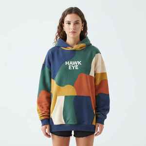 <b>Women</b> Color Block Multi Color Hoodie Casual <b>Long</b> Sleeve Pullover <b>Sweatshirt</b> with Front Pocket - Product Image 3