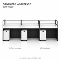 Poste de travail de bureau moderne ArchieLeap ZQR-00269 pour 6 personnes avec cloisons, écrans de séparation et armoires de rangement, 3680 mm, bureau modulaire