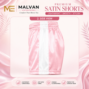 Shorts en satin rose pour homme avec empiècements latéraux blancs, cordon de serrage, taille élastique, décontracté, respirant, séchage rapide, personnalisable, pour le sport, la gym et l'extérieur - Product Image 2