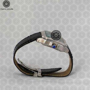 Charm Jewells Reloj cuadrado de lujo de acero inoxidable, 38 mm, bisel de diamantes, correa de cuero, cuarzo analógico, unisex - Product Image 4