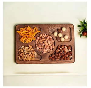 Bandeja de madera para servir aperitivos, bandeja multiusos para frutos secos, para mesa de salón, almacenamiento de frutos secos y bandeja decorativa - Product Image 1