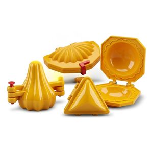 Juego de 4 moldes de plástico amarillos para hacer Gujiya, Modak, Samosa, Kachodi, con forma perfecta para cortar Karanji, Ghughra, Momos y Dumplings - Product Image 1