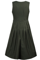 Robe Dirndl Vintage Femme Coupe A-Line Midi Sans Manches Col Festonné Velours Vert Ceinture Tissée Naturelle Ourlet Droit 6XL