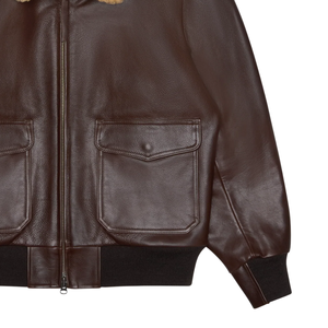 <b>Men</b>’s Dark Brown Genuine Leather Bomber <b>Jacket</b> Tan <b>Shearling</b> Collar Flap Pockets Premium Casual Winter Outerwear - Product Image 4