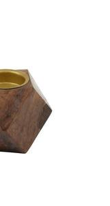 Brûleur d'encens en bois à facettes géométriques en gros, encensoir en bois de manguier naturel avec incrustation métallique dorée, décoration de bureau moderne - Product Image 6