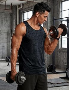Débardeur sans manches noir pour homme, col rond, séchage rapide, couleur unie, polyester, pour l'entraînement - Product Image 6