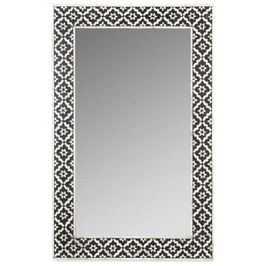 Espejo de Pared Rectangular Hecho a Mano con Incrustaciones de Madera y Hueso, con Patrón Geométrico Blanco y Negro, Diseño Moderno de Casa de Campo, Lujoso y Duradero - Product Image 1
