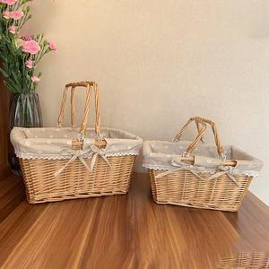 Cesta de Picnic de Mimbre Tejida a Mano con Forro de Tela de Algodón, Cesta Rectangular Sostenible para Almacenamiento y Regalos - Product Image 2