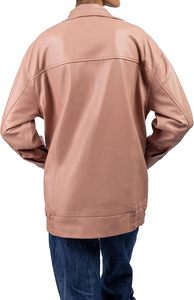 Veste utilitaire en cuir PU tressé pour femme, manches longues, col rabattable, fermeture éclair, style automne, couleur unie, coupe-vent - Product Image 2