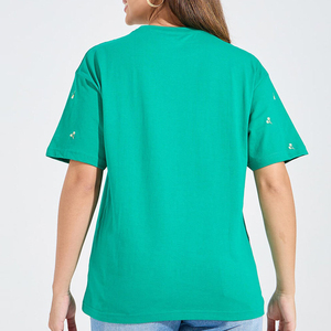 T-shirt personnalisé pour femme avec broderie, coton premium, coupe oversize, streetwear, tee-shirt graphique brodé pour femme, fournisseur en gros - Product Image 2