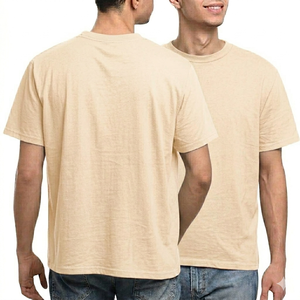 T-shirt uni beige personnalisé pour homme, col rond, séchage rapide, manches courtes, streetwear d'été, coupe classique, couleur unie, avec logo personnalisé - Product Image 1