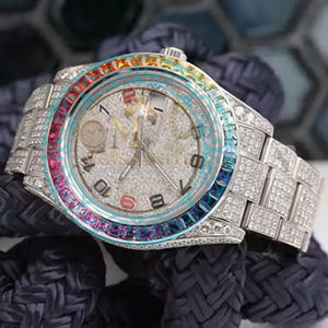 Factory Directly Sell Six Colors Luxury <b>Bling</b> Hip Hop Iced Out Alloy with Colorful Rainbow Glass Calendar <b>Ladies</b> Quartz <b>Watch</b> - Product Image 1