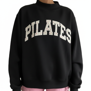 Nouvel arrivage : Sweat-shirt col roulé bordeaux pour femme, imprimé lettres Pilates, manches longues, en coton tricoté, idéal pour l'automne – Disponible en ligne - Product Image 2
