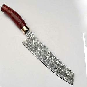Couteau de chef en acier damas forgé à la main, personnalisé, avec manche en bois, design ambidextre, étui en cuir - Product Image 6