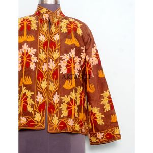 Vintage Floral Embroidery Button Cotrise Jacket Cotton Stripe Lining Handmade Autumn Winter Breathable Quick Dry Eco-Friendly - Product Image 2