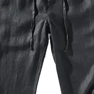 <b>Men's</b> Black Cotton Drawstring Pants Elastic Waist Casual Lightweight Straight Fit <b>Joggers</b> Spring Wear - Product Image 5