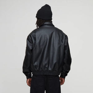 New Article <b>Men's</b> Black PU Leather <b>Bomber</b> <b>Jacket</b> Turn-down Collar Zipper Closure Front Logo Print Regular Fit Autumn Wear - Product Image 6