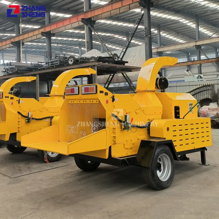 Pasokan Pabrik Melacak Mobile Wood Chipper Produk Akhir Serbuk Gergaji Derek Di Belakang Vakum Chipper Kayu